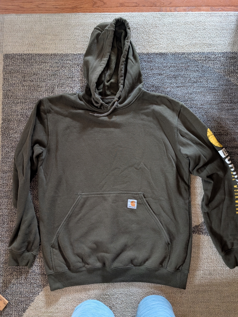 Carhartt Olive Green Hooded Sweatshirt with Sleeve Logo